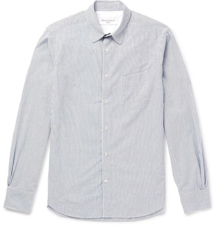 Photo: Officine Generale - Benoit Slim-Fit Striped Cotton-Seersucker Shirt - Men - Blue