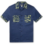 Monitaly - Vacation Camp-Collar Printed Linen Shirt - Blue