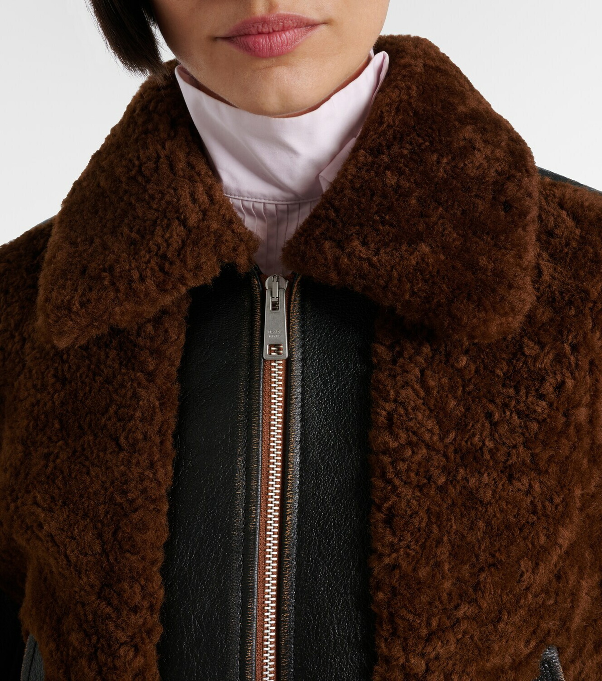 Prada Belted shearling-trimmed leather jacket