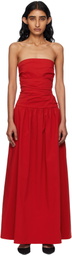 St. Agni Red Gathered Strapless Tie Back Maxi Dress