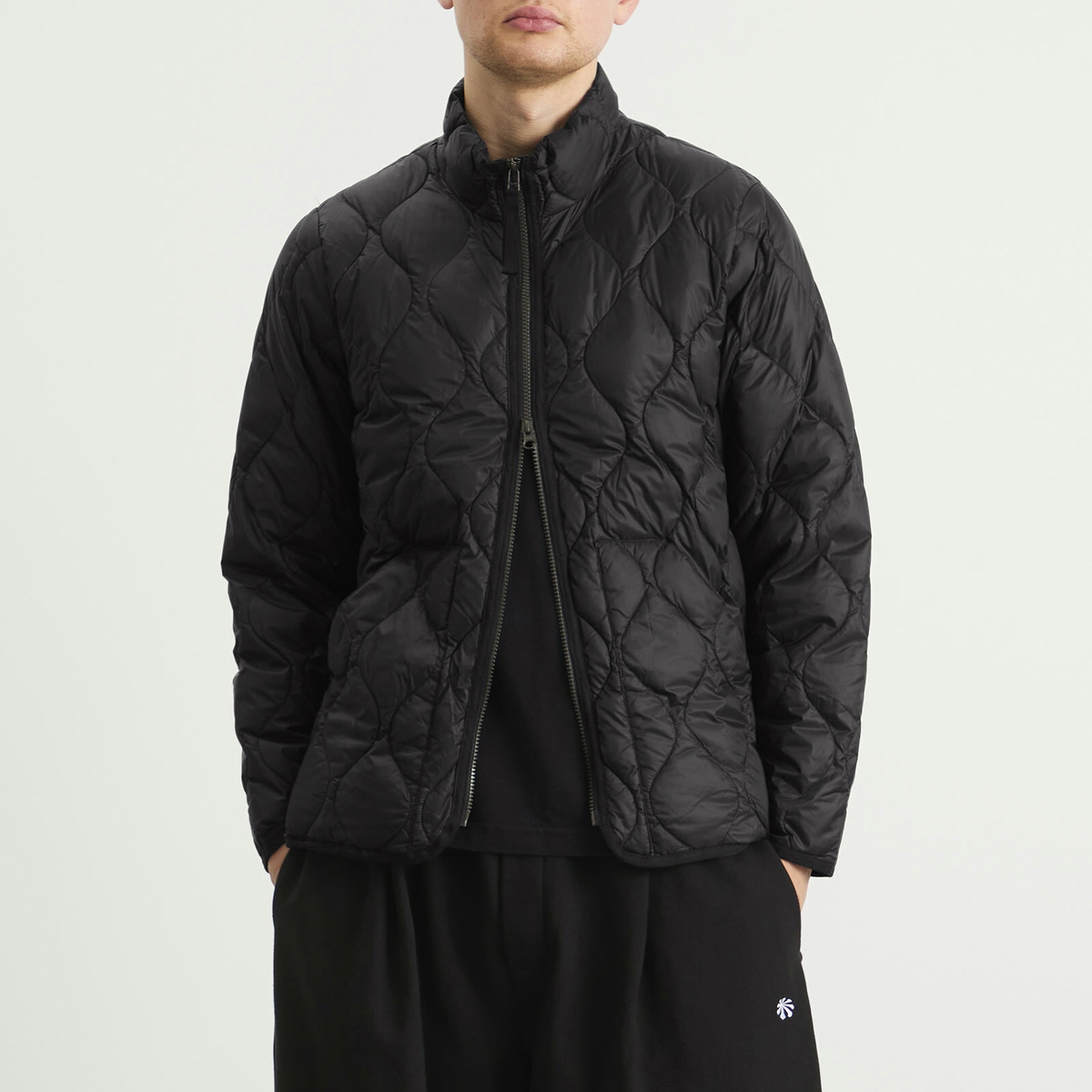 Taion Men's Military Hi-Neck Zip Softshell Down Jacket in Black