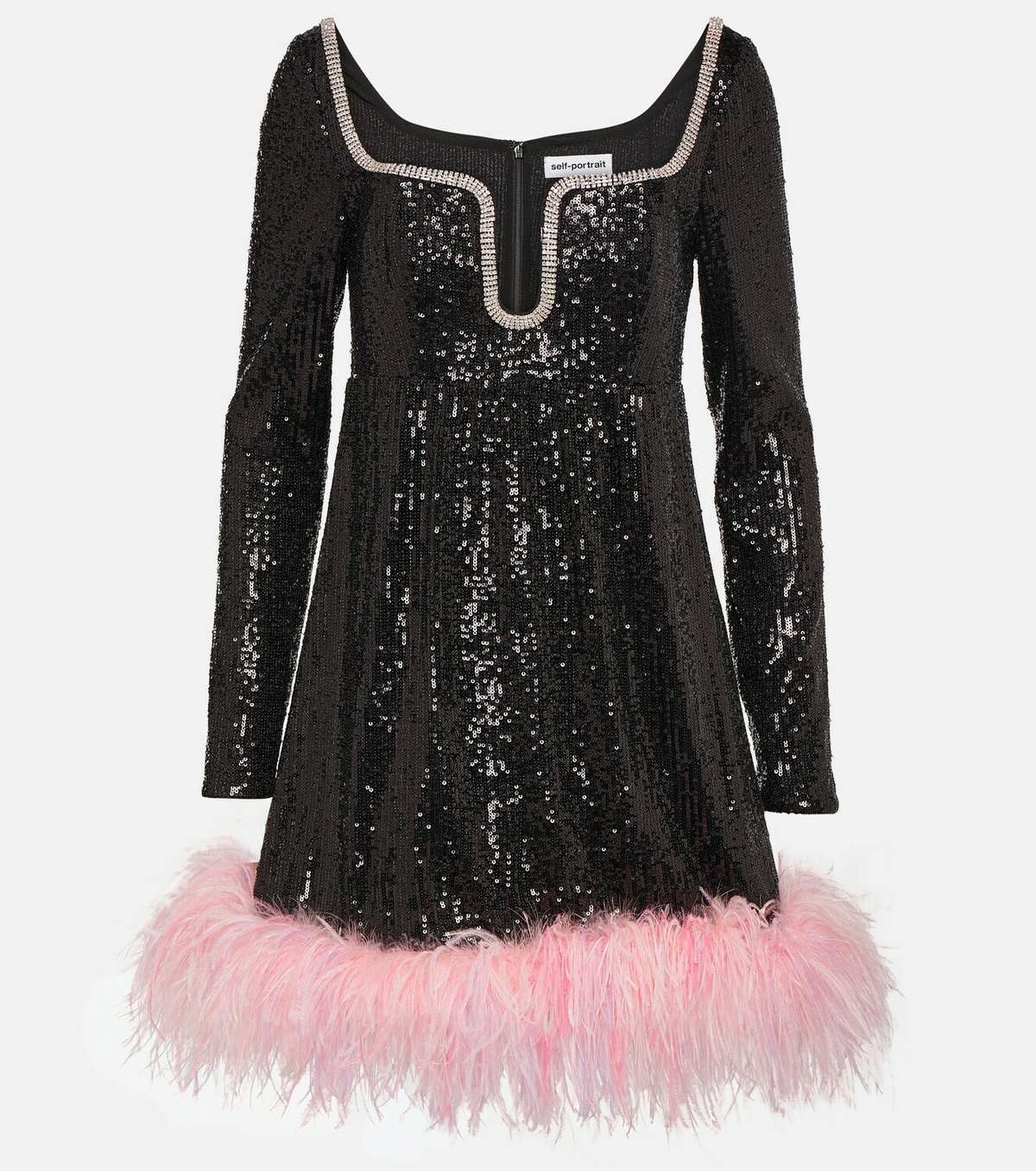 Self-Portrait Feather-trimmed sequined minidress Self-Portrait