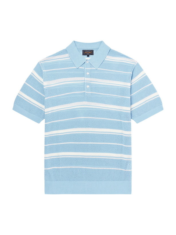 Photo: Beams Plus - Striped Knitted Cotton Polo Shirt - Blue