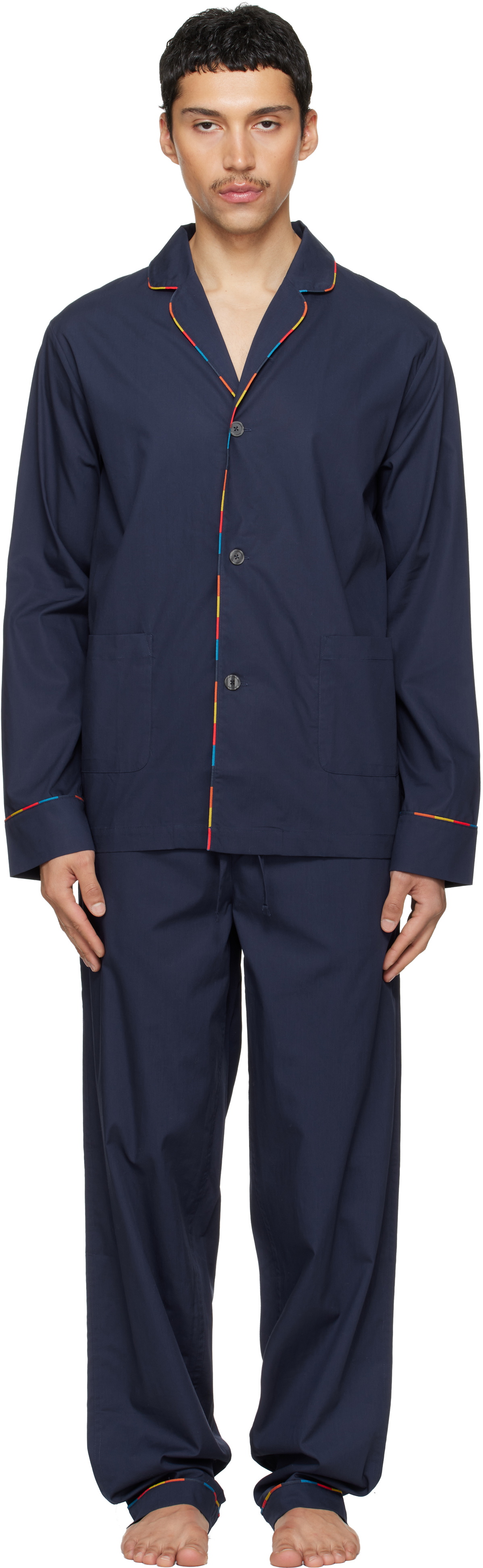 Paul Smith Navy 'Artist Stripe' Trim Cotton Pyjama Set