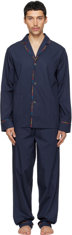 Photo: Paul Smith Navy 'Artist Stripe' Trim Cotton Pyjama Set