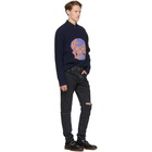 Alexander McQueen Navy and Black Skull Intarsia Sweater