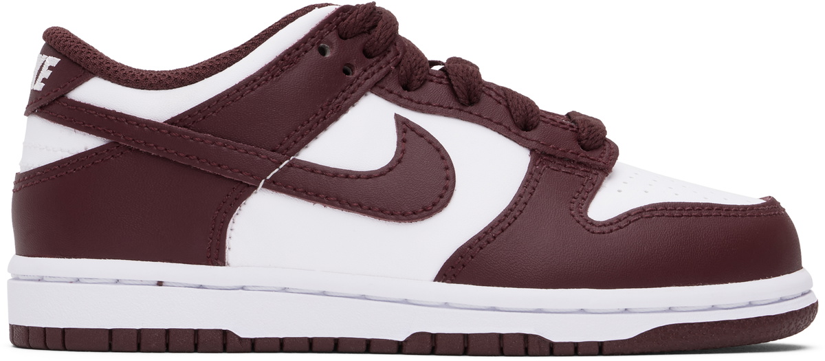 Nike Little Kids White Burgundy Dunk Low Sneakers