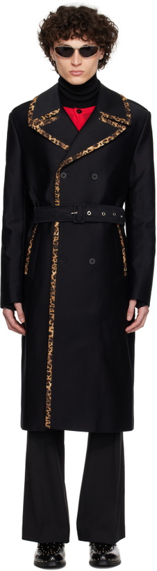 Photo: Ernest W. Baker Black Cheetah Trim Trench Coat