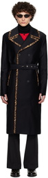 Ernest W. Baker Black Cheetah Trim Trench Coat