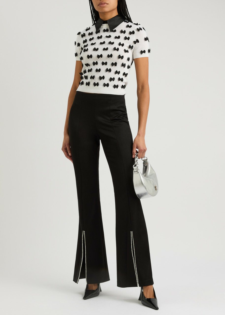 Alice + Olivia Embellished Split-hem Trousers Black