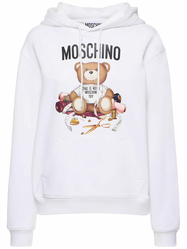 Photo: MOSCHINO - Logo Printed Cotton Jersey Hoodie