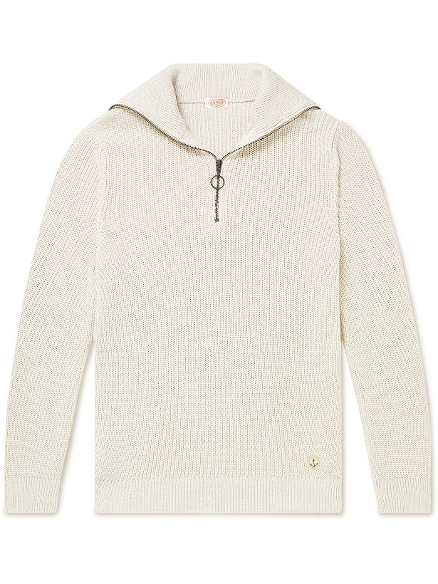 Photo: Armor Lux - Logo-Appliquéd Ribbed Cotton Half-Zip Sweater - Neutrals
