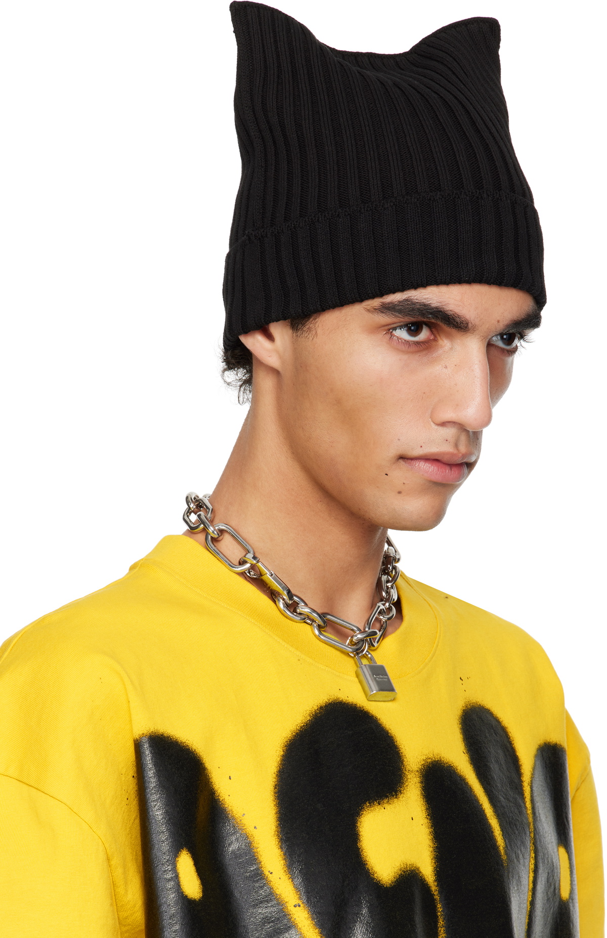 Acne Studios Black Ribbed Square Beanie Acne Studios