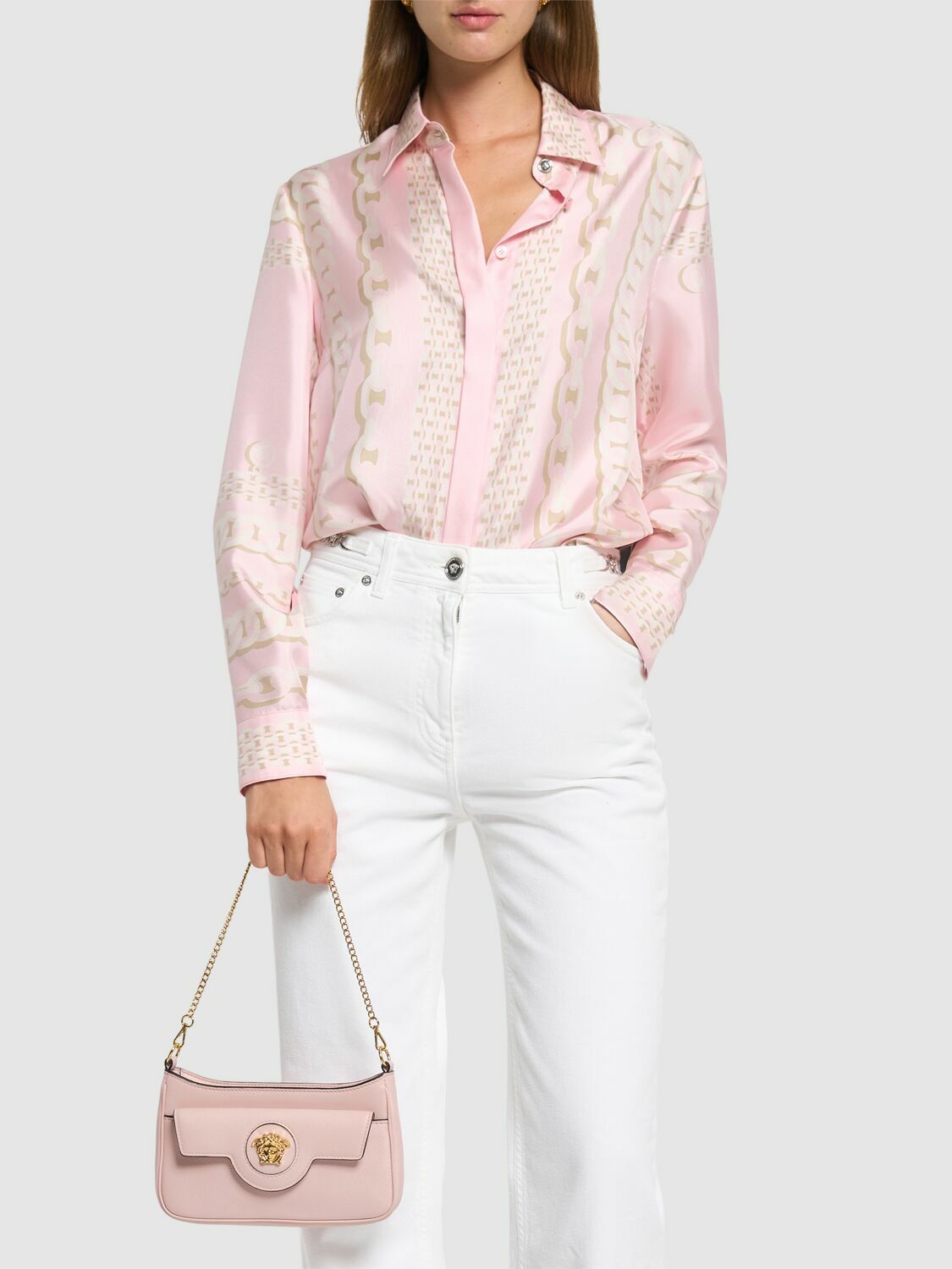 【Versace】ミニ La Medusa ショルダーバッグ、ダスティローズ Versace La Medusa Mini Bag