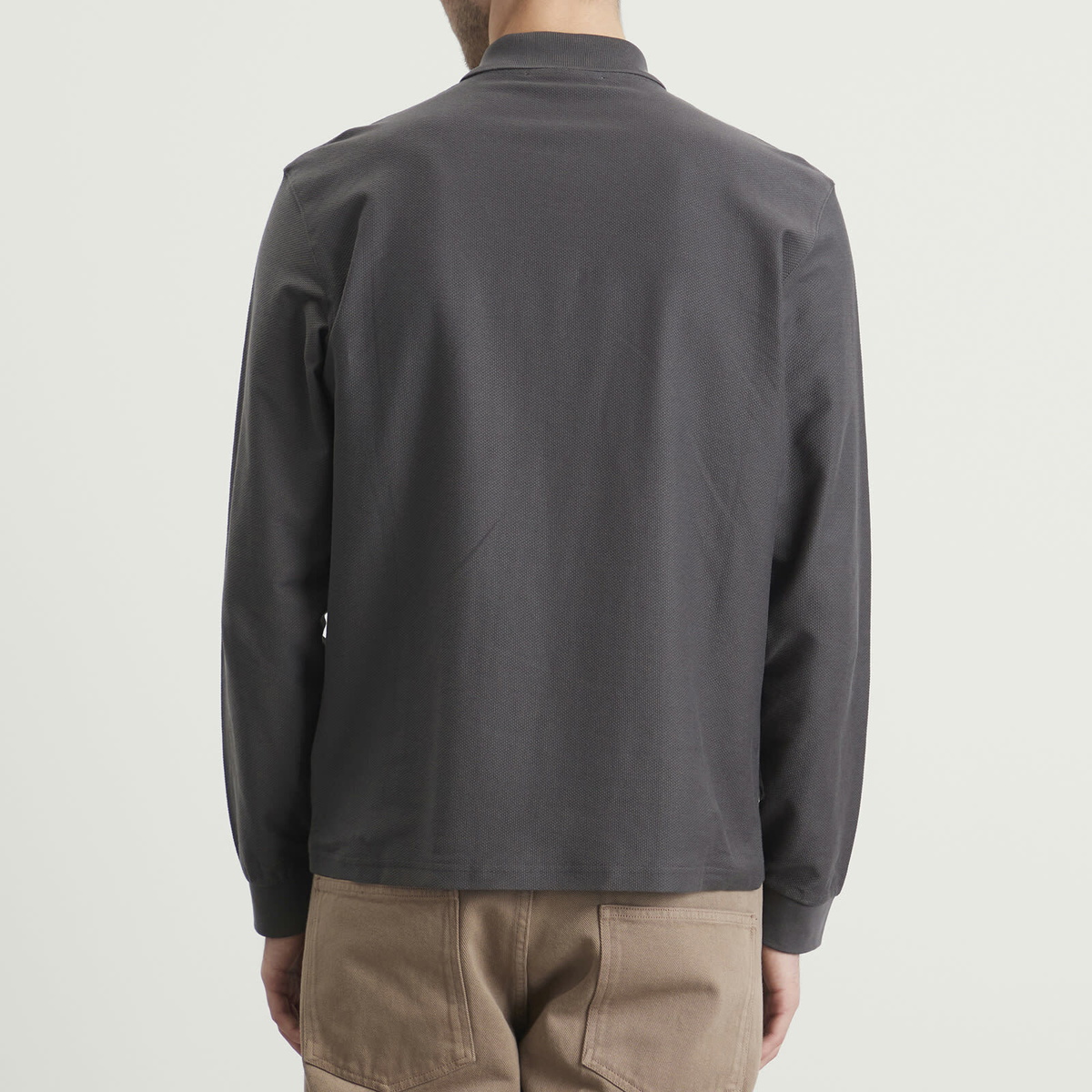 Palmes Men's Lace Long Sleeve Zip Polo in Charcoal