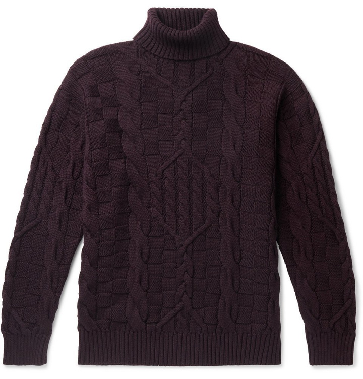 Photo: Etro - Slim-Fit Cable-Knit Wool Rollneck Sweater - Merlot