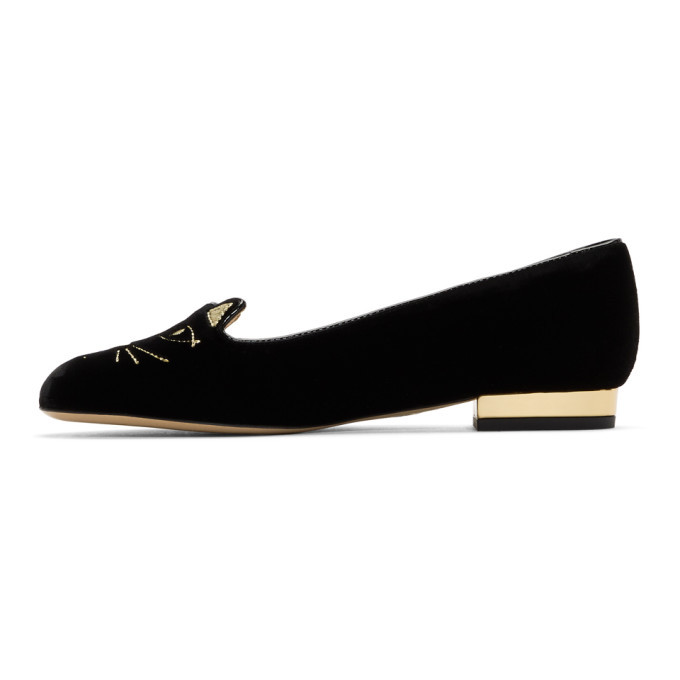 Charlotte Olympia Black Velvet Kitty Flats