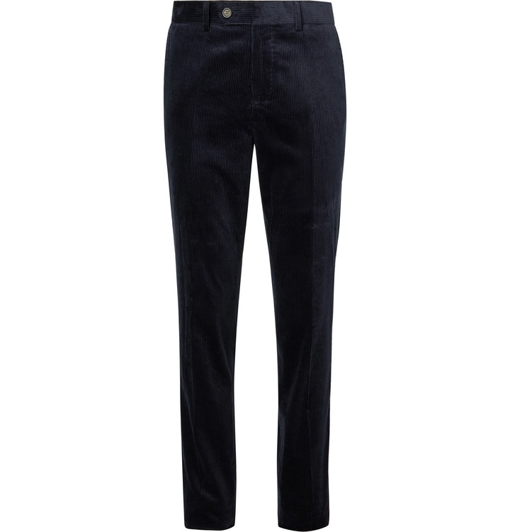 Photo: Brunello Cucinelli - Indigo Sea Island Cotton-Corduroy Trousers - Blue