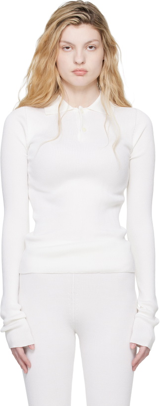 Photo: Rier Off-White Fine Rib Silk Polo
