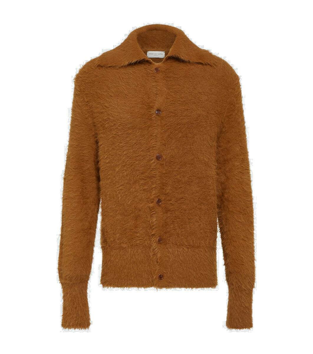 DRIES VAN NOTEN Size S Grey Merino Wool Blend Sequin Collar Zip Cardigan