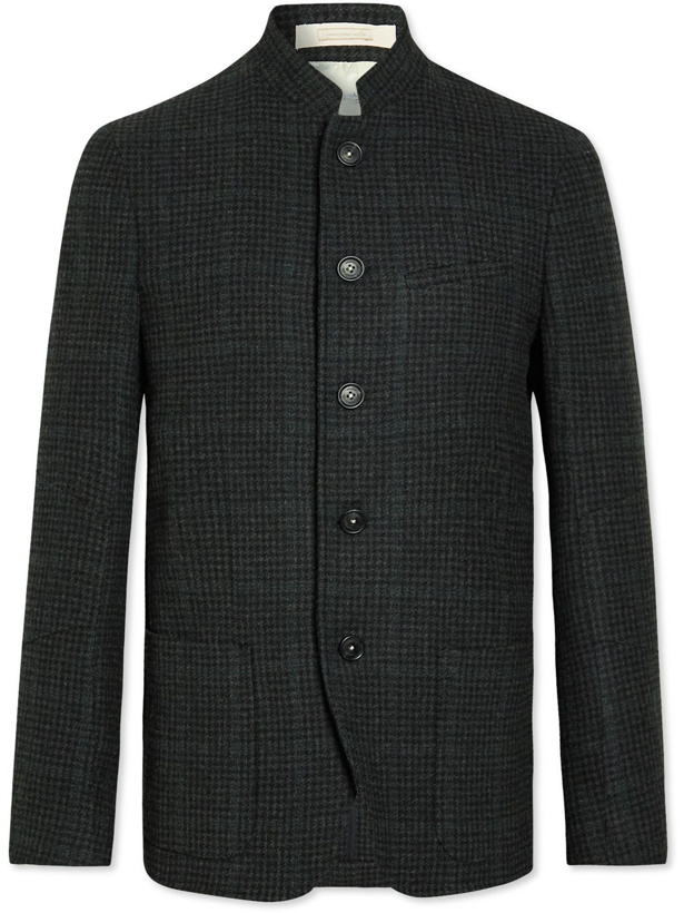 Photo: Massimo Alba - Gstaad Slim-Fit Mandarin-Collar Checked Wool-Blend Jacket - Gray