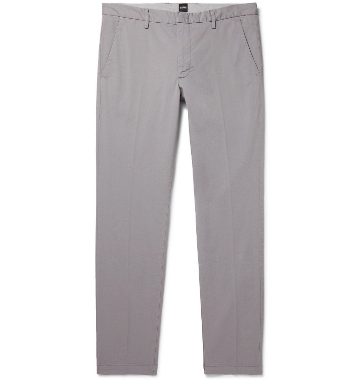 Photo: Hugo Boss - Katio Slim-Fit Tapered Cotton-Blend Twill Chinos - Silver