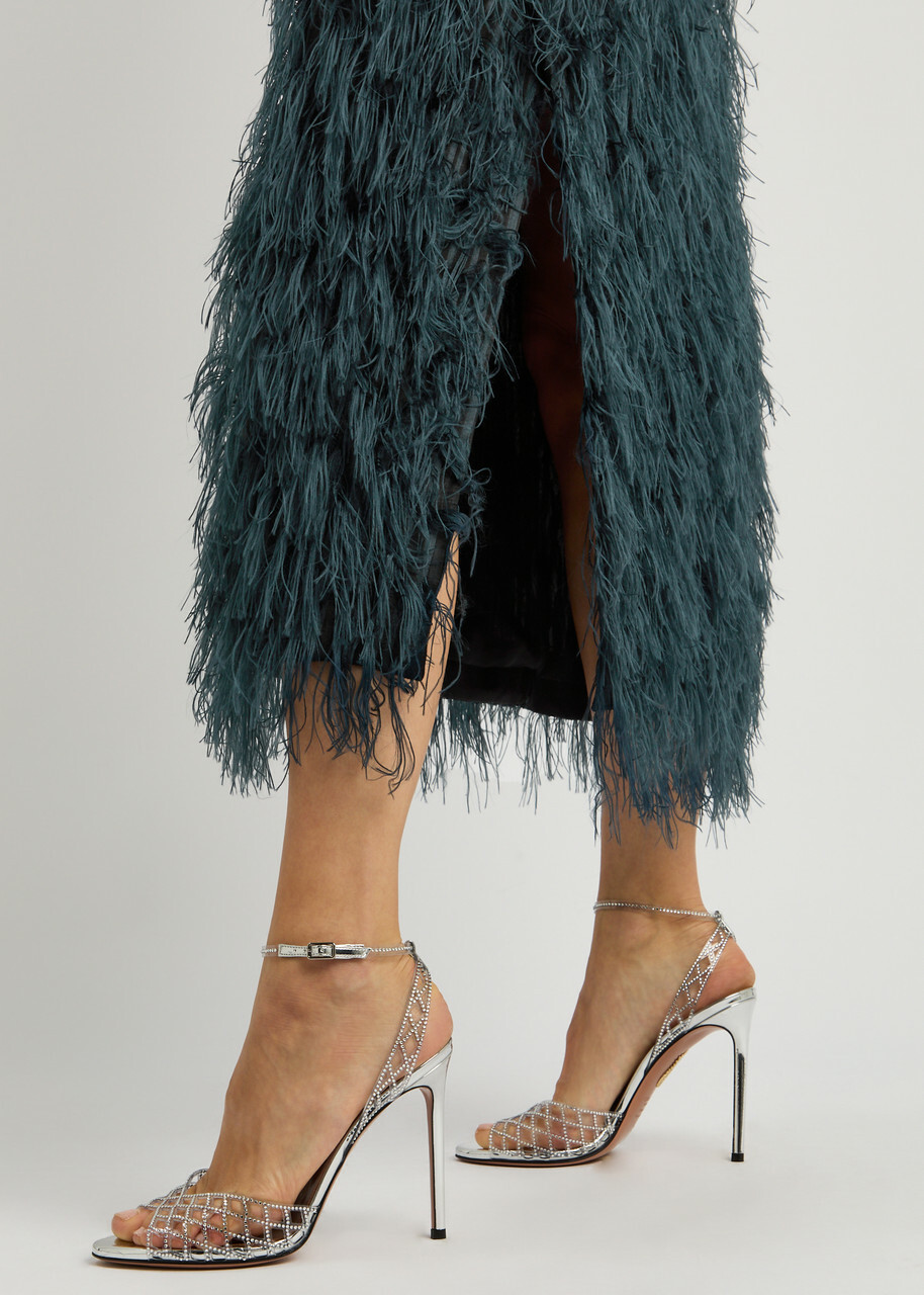 Roksanda Arion Fringed Woven Midi Pencil Skirt Navy