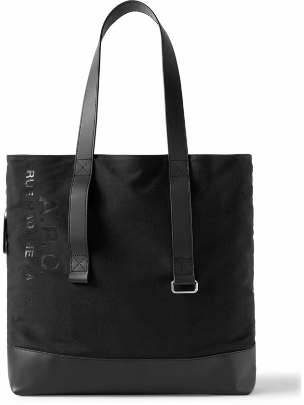 Photo: A.P.C. - Leather-Trimmed Logo-Print Cotton-Canvas Tote Bag