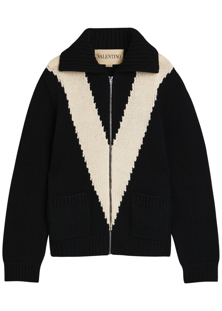 Valentino Garavani Logo-intarsia Wool Cardigan White