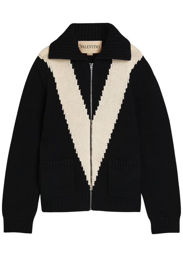 Photo: Valentino Garavani Logo-intarsia Wool Cardigan White