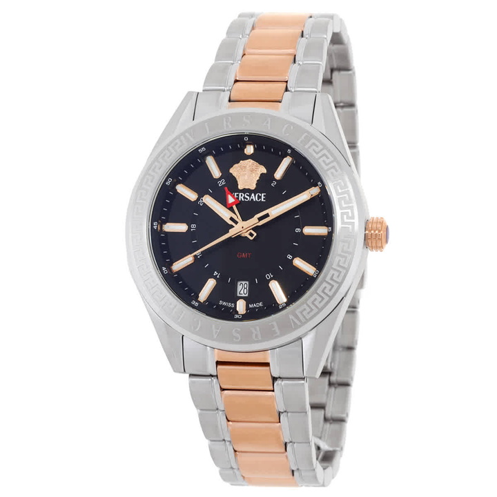 Photo: Versace V-Code GMT Quartz Black Dial Mens Watch VEAFA0624
