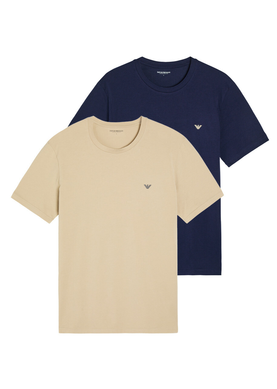 Emporio Armani Logo Crew-neck Stretch-cotton T-shirt set of two Blue