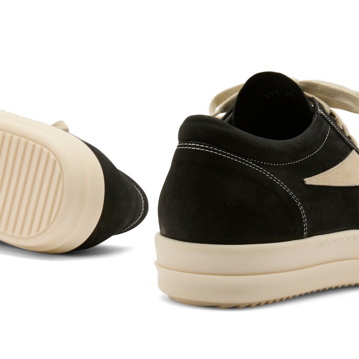 Rick Owens Men's Nubuck Vintage Sneaks in Black/Milk/Milk Rick Owens