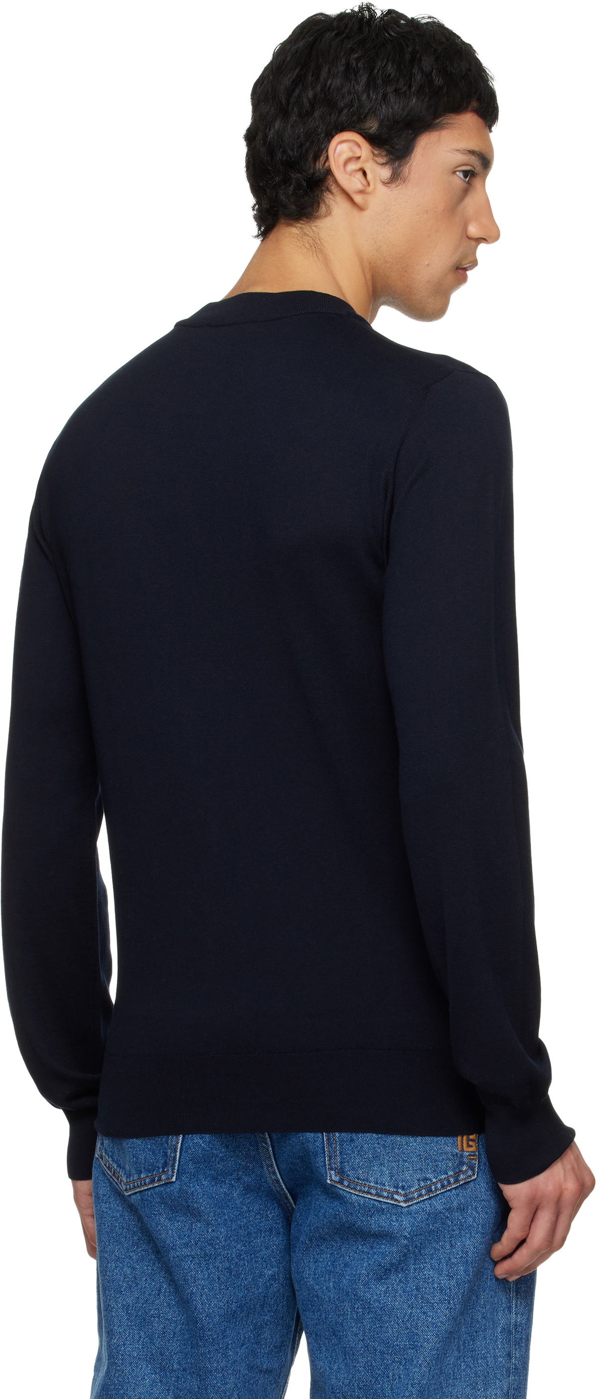 Balmain Navy Fine Silk & Cotton Sweater
