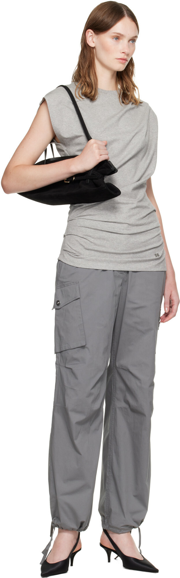 GANNI Gray Stretch Cotton Pocket Cargo Pants
