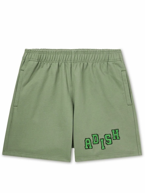 Photo: Adish - Tatreez Wide-Leg Logo-Embroidered Cotton-Jersey Shorts - Green