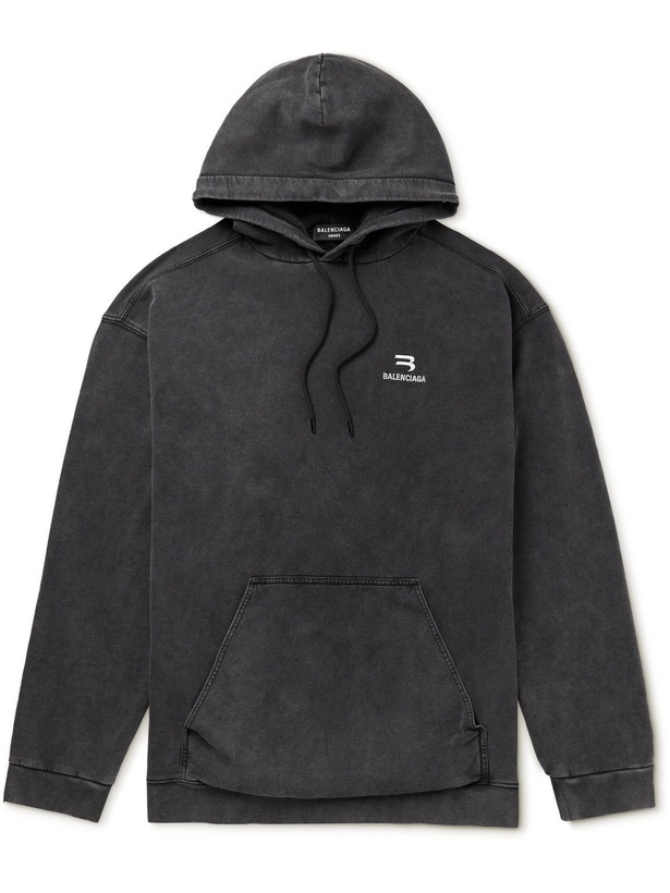 Photo: Balenciaga - Logo-Embroidered Cotton-Jersey Hoodie - Black