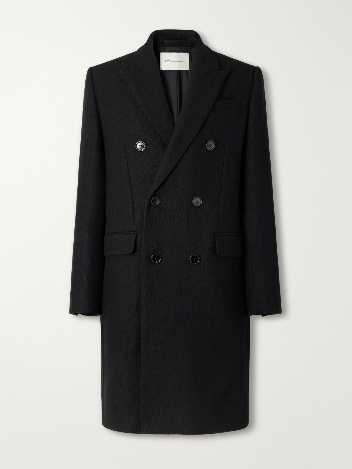 AMI PARIS - Double-Breasted Virgin Wool-Gabardine Coat - Black