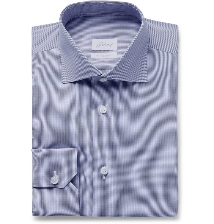 Photo: Brioni - Slim-Fit Checked Stretch Cotton-Blend Poplin Shirt - Blue