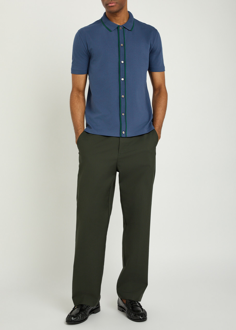 PS Paul Smith Striped-trim Piqué Stretch-cotton Shirt Blue