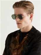 Cartier Eyewear - Aviator-Style Leather-Trimmed Gold-Tone Polarised Sunglasses