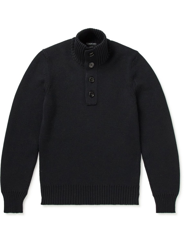 Photo: TOM FORD - Wool and Silk-Blend Half-Placket Sweater - Black