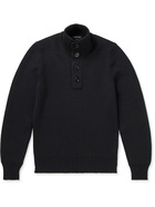 TOM FORD - Wool and Silk-Blend Half-Placket Sweater - Black