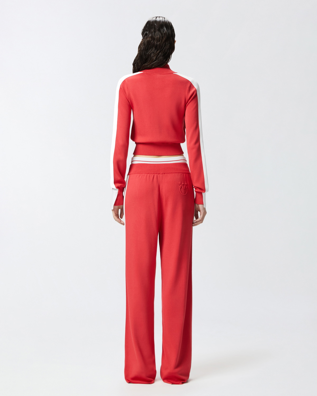 Pinko Technical Fabric Short Sweatshirt With Raised Logo And Zip Red/White