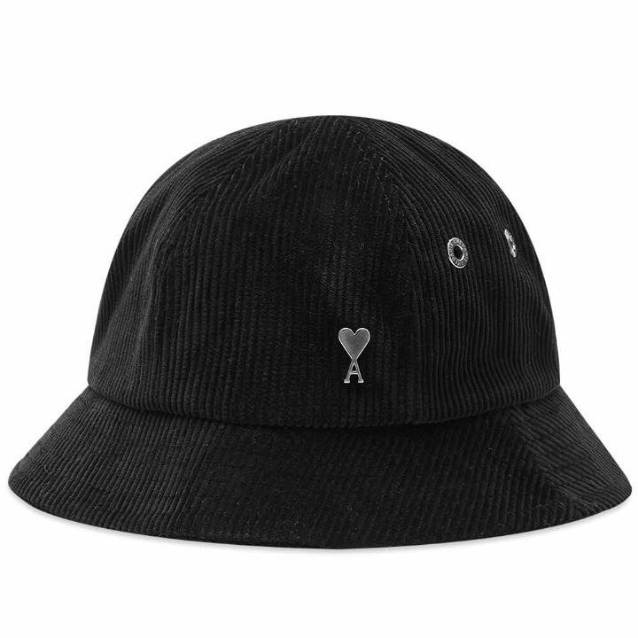 Photo: AMI Men's Small A Heart Corduroy Bucket Hat in Black