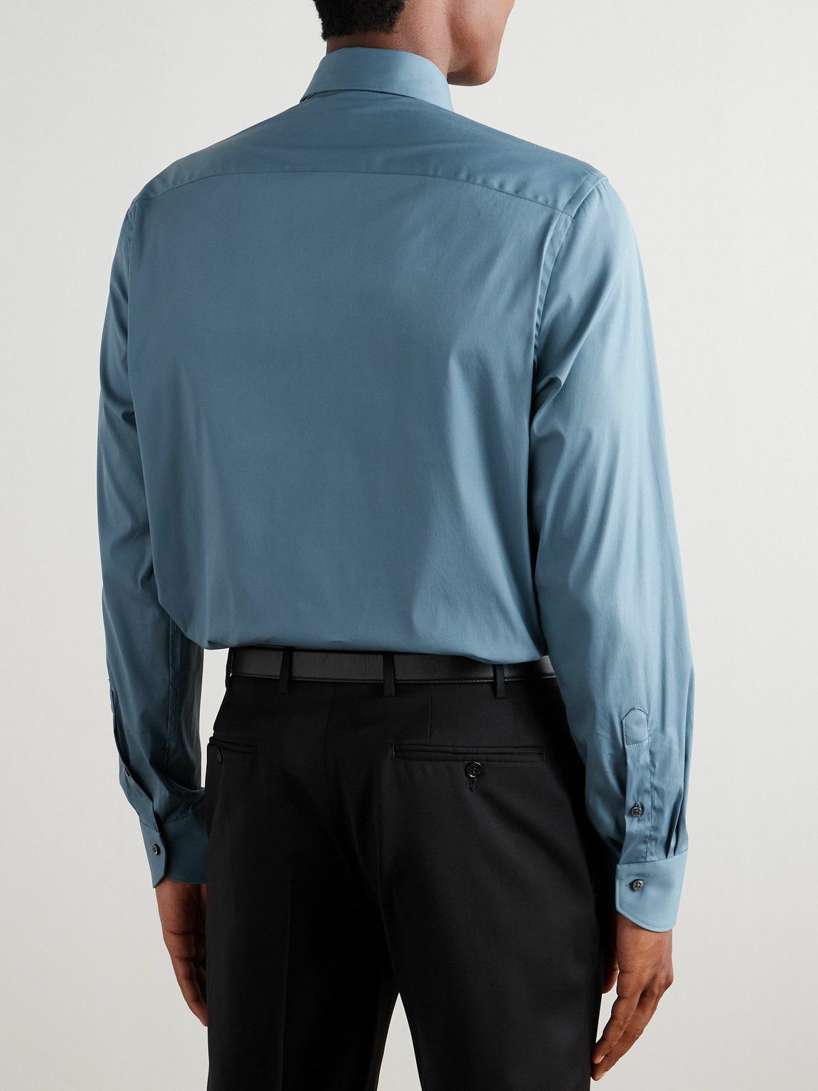 Canali - Spread-Collar Cotton-Blend Poplin Shirt - Blue