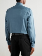 Canali - Spread-Collar Cotton-Blend Poplin Shirt - Blue