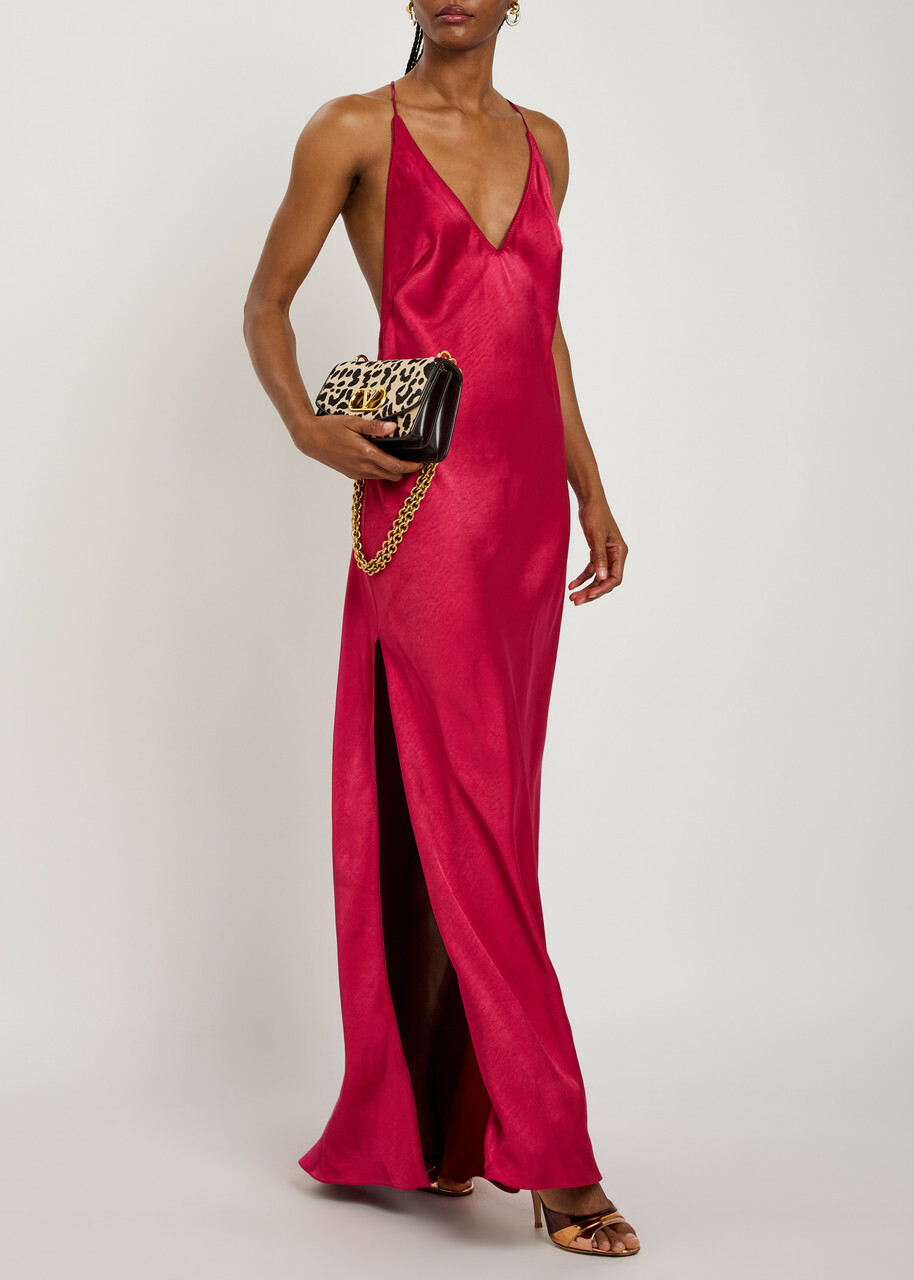 Anna October Justina Open-back Satin Maxi Dress Dark Red
