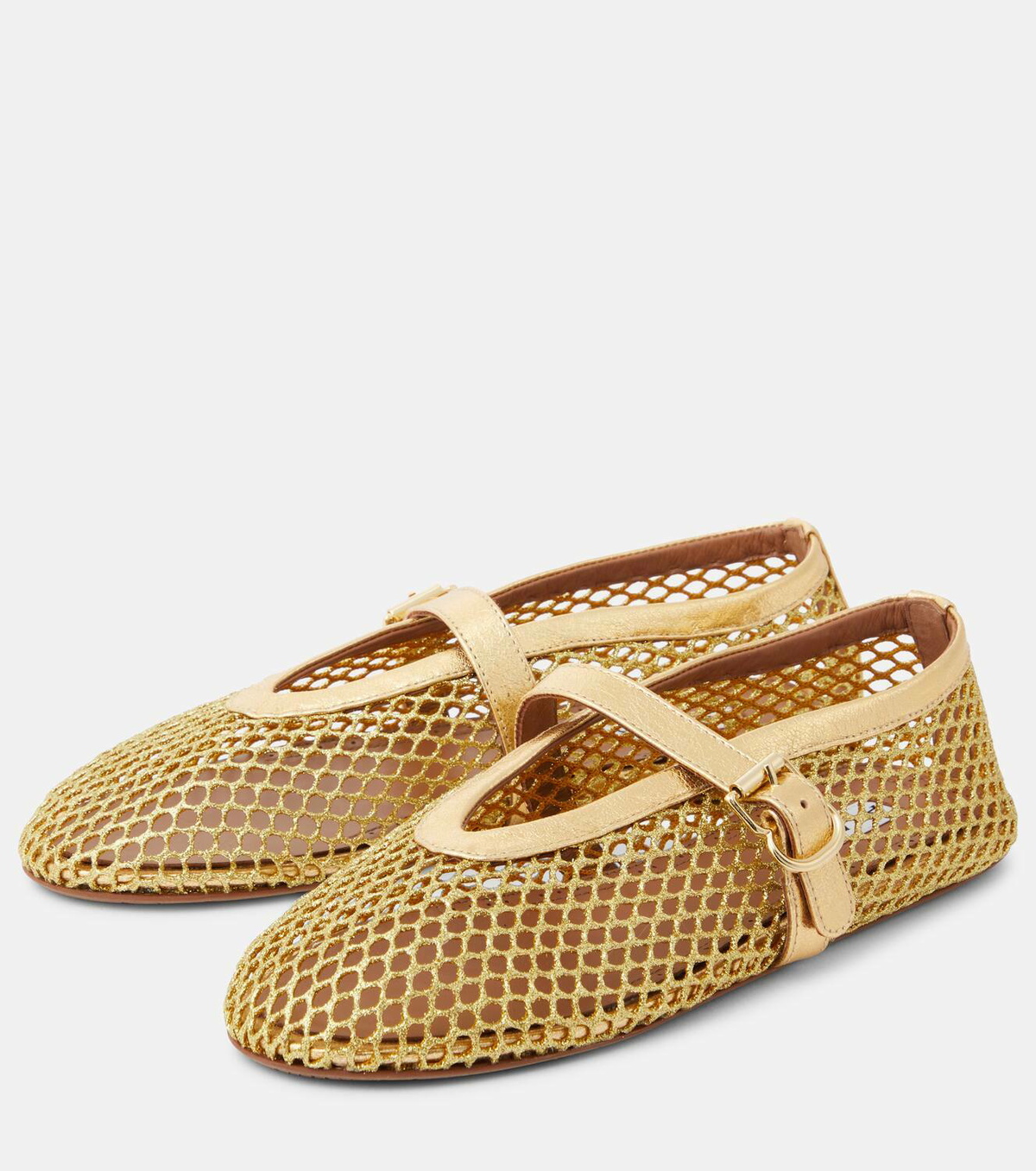 ALAIA BALLET FLATS IN YELLOW MESH FISHNET