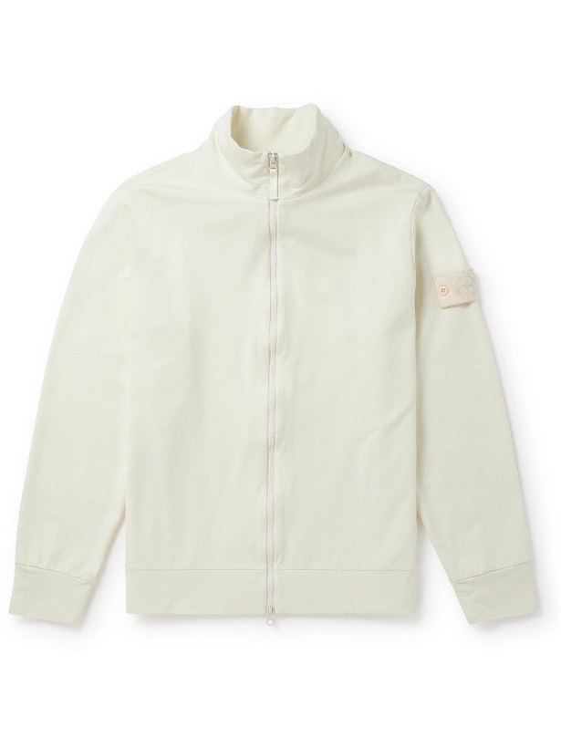 Photo: Stone Island - Logo-Appliquéd Cotton-Blend Jersey Zip-Up Sweatshirt - Neutrals